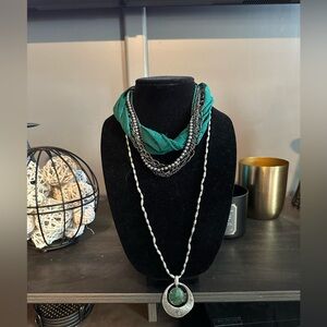 Kenneth Cole Green and Silver Necklace Set with Layered Design
